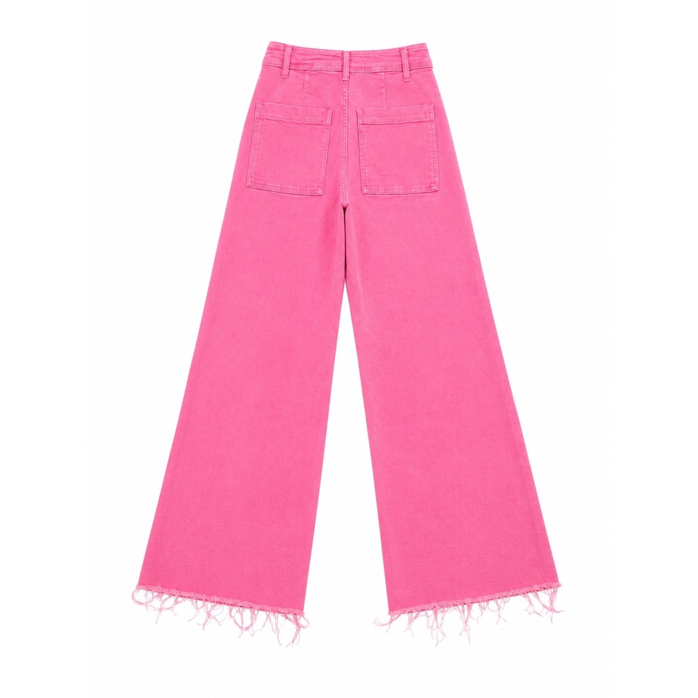 Zara High Rise Wide Leg Pink Raw Hem Jeans Women's Size 4 - Picture 2 of 4